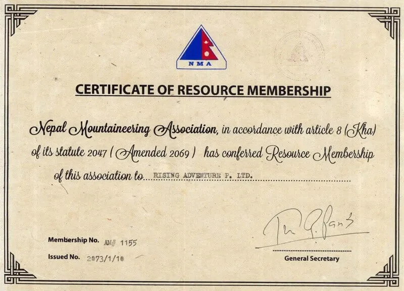 NMA Certificate