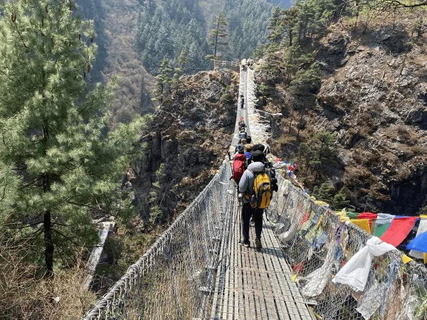 Crossing Hillary Suspension Bridge