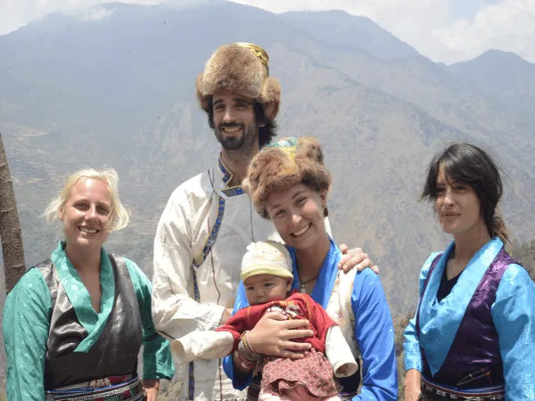 Trekkers Wearing Traditional Tamang Dress